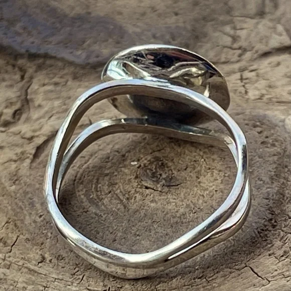 Two Tone Green Tourmaline Cabochon Sterling Silver Ring | sz 9 - Picture 9 of 11